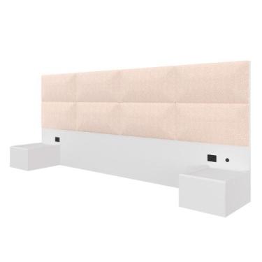 Imagem de Cabeceira Suspensa Cama Queen Honduras C/led Bco/bouclé Off White - Ma