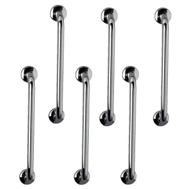 Imagem de Barra Alça Apoio 40Cm Kit 6 Uni Aço Inox Suporte Idoso Gestante Cadeirante Pcd Criança Corrimao Escada Banheiro Box Segurança