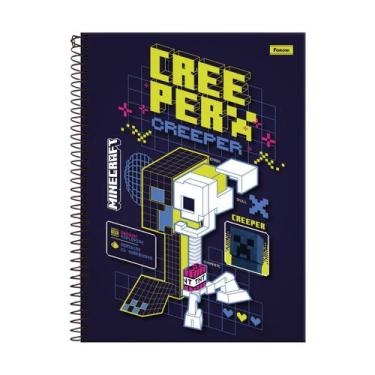 Imagem de Caderno Minecraft Creeper Espiral Capa Dura 1 Matéria 80F, Marinho