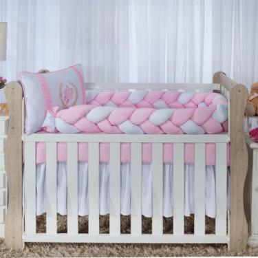 Imagem de Kit enxoval para berço modelo de trança condessa rosa coroa menina bar