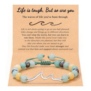 Imagem de LANWLOSI Presentes inspiradores para mulheres, pulseira de onda para a terra, pulseira Life Is Tough but so Are You, inspiradora, presentes de encorajamento, animação, espiritual, fique bem em breve,