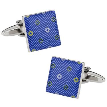 Imagem de Abotoaduras de flores azuis com caixa de apresentação Cuff-Daddy