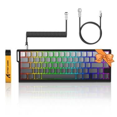 Imagem de ATTACK SHARK Teclado para jogos X68 HE 60% com fio, acionamento rápido, ponto de atuação ajustável, taxa de polling de 8 K, teclas PBT para Win/Mac, teclado mecânico RGB com cabo enrolado - contorno