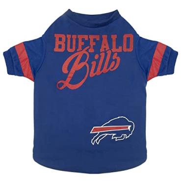 Imagem de Camiseta NFL Buffalo Bills para cães e gatos, pequena. Camiseta de cachorro de futebol para fãs do time da NFL. Design listrado moderno novo e atualizado, durável e bonito esporte camiseta de pet
