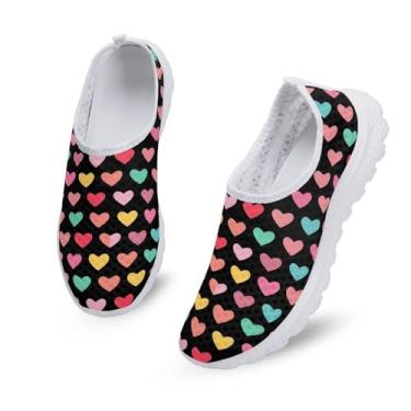 Imagem de Bigcardesigns Mocassim feminino de malha respirável para caminhada, Coração colorido dos namorados, 37