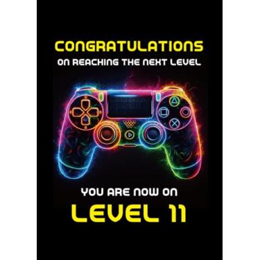 Imagem de Gooji Cartão de aniversário de jogador 5x7 para meninos e meninas - Design de nível para idades 9, 10, 11, 12 - Cartão de felicitações perfeito para festas de jogos (11 anos)