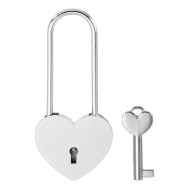 Imagem de PATIKIL Cadeado de coração de 10 cm Love Locks com conjunto de chaves, cadeado de coração único para casal desejando cadeado de amor para amante ponte aniversário diário caixa de cartão, branco
