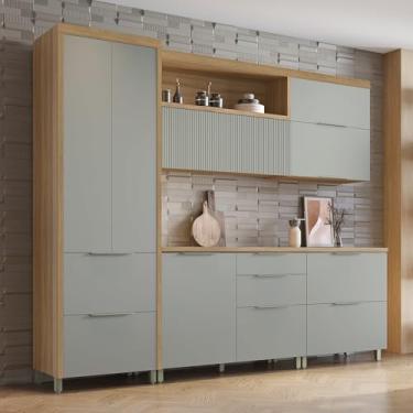 Imagem de Cozinha 5 Peças 7 Portas 6 Gavetas Marquesa 100% Mdf Nature/verde