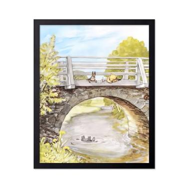 Imagem de Poster Master Pôster vintage Ursinho Pooh e amigos - Impressão Ursinho Pooh na ponte de pedra - Arte de livro de histórias - Arte infantil - Arte em aquarela - Ótima decoração de quarto ou berçário -