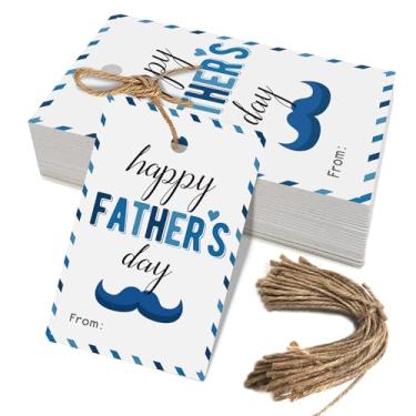 Imagem de 50 etiquetas de presente de Dia dos Pais, etiquetas de feliz dia dos pais para o melhor pai para embalagem de presente e comemorações de aniversário (branca)