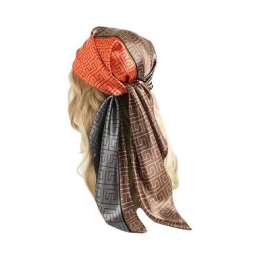 Imagem de Lenço Hijab Quadrado de Cetim 90cm - Estampa Luxo para Mulheres, P193,