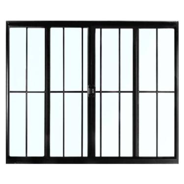 Imagem de Janela 4 folhas 1,00x2,00 com grade no alumínio preto