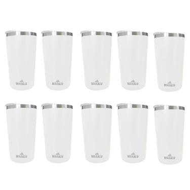 Imagem de Kit 10 Copos Térmicos Aço Inox 420ML Branco p/ Água Cerveja Café - Quente e Frio - Unica Unico