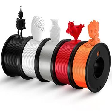 Imagem de Haosegd Filamento 3D PLA 1,75 mm - Pacote de 5 Cores - Branco, Preto Claro, Vermelho, Laranja - Precisão ±0,02 mm - 250g x 5