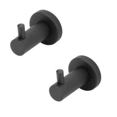 Imagem de Kit 2 Porta Toalha Cabide Banheiro Inox Luxo Preto/Black - Modelar