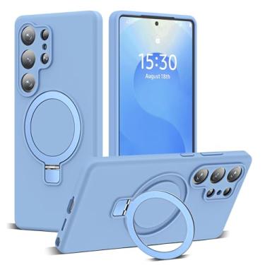 Imagem de SKYLMW Capa compatível com Samsung Galaxy S2 Ultra com suporte magnético invisível para anel, compatível com Mag-Safe, capa de telefone de silicone S25 Ultra com proteção contra quedas militares para