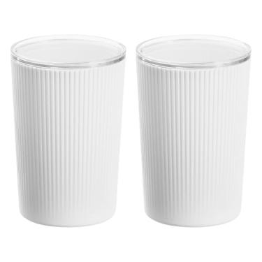 Imagem de Bancada de banheiro de plástico canelado, iDesign, conjunto de 2 vasilhas brancas/transparentes