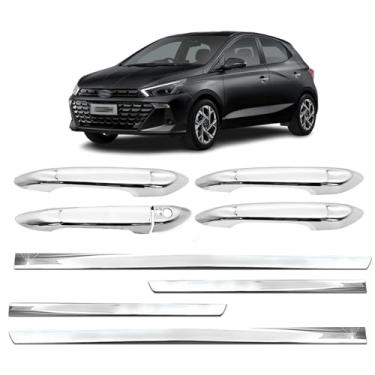 Imagem de Aplique Maçaneta Externa Protetor Bandeja de Porta-Malas Friso Lateral Slim Adáptavel para HB20 Hatch 2021 2022 2023 2024 Kit Cromado 4 Portas