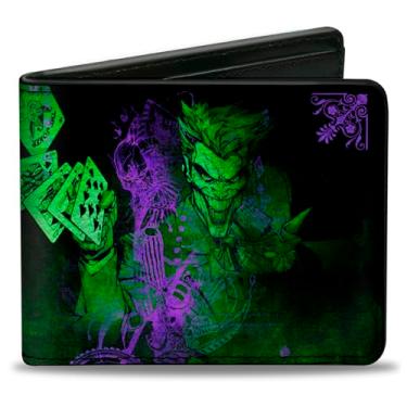 Imagem de Buckle-Down Carteira masculina Buckle-down PU Bifold - The Coringa Card Flipping Poses Preta/Verde/Roxo, Multicolorida, 30 x 3,5 EUA