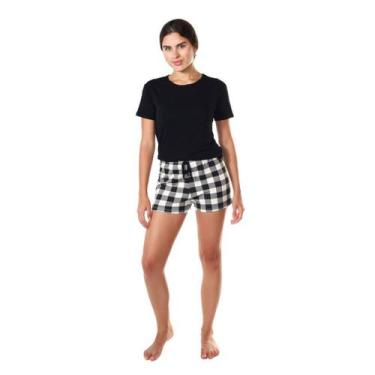 Imagem de Pijama De Calor Feminino Verão Xadrez Empório Do Algodão, Preto, GG