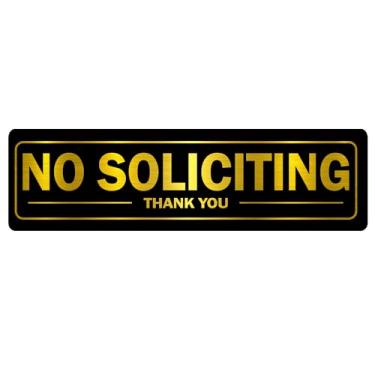 Imagem de No Soliciting Placa de porta autoadesiva de alumínio descasque e cole 20 x 5 cm para interior/exterior preto para casa, escritório, portas dianteiras, paredes ou janelas, dourado, obrigado (1)