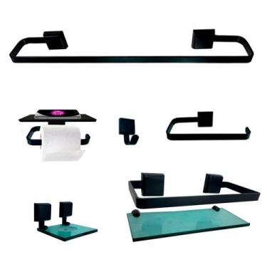 Imagem de 1 Kit Para Banheiro Luxo Preto C/ Papeleira Premium - A.J, Verde