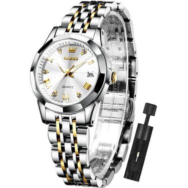 Imagem de Relógio OLEVS: vestido de moda feminino, diamante, quartzo, tom dourad