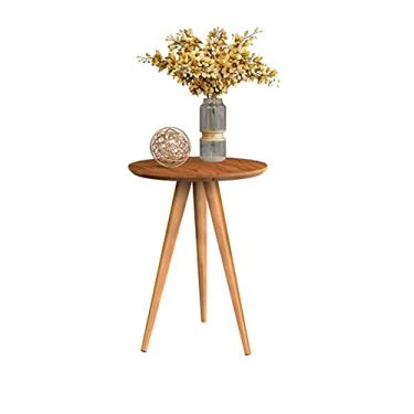 Imagem de Mesa Tampo Redonda Mesinha Madeira de Apoio Lateral Sofá Sala Estar Decoração Escritório Wood Palito Retrô - Freijó