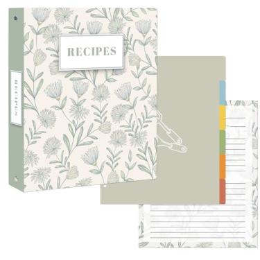 Imagem de Fichário de receitas 21,5 x 28 cm - Livro de receitas com 3 argolas para fichário com mangas de plástico, 25 cartões de receitas e divisórias - para escrever suas próprias receitas, organizar e
