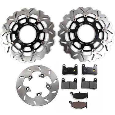 Imagem de Discos e pastilhas de disco de freio dianteiros e traseiros flutuantes compatíveis com Suzuki GSXR 600 750 2008-2010, GSXR 1000 2009-2010, acessórios de substituição de motocicleta pretos