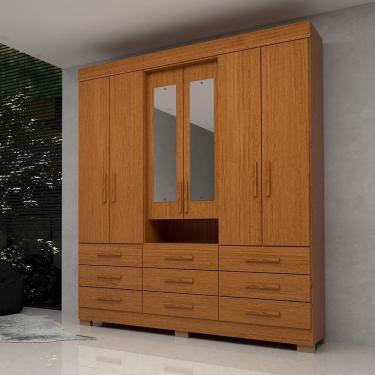 Imagem de Guarda Roupa Casal Bolívia Com Espelho 6 Portas 9 Gavetas 100% Mdf Linhamobília Cinamomo