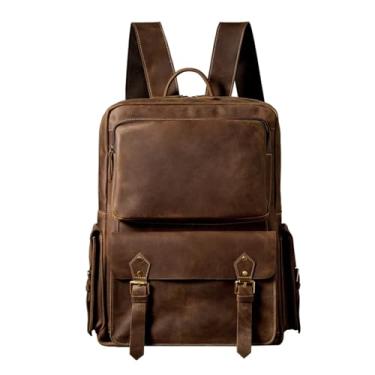 Imagem de Mochila de couro retrô simples feita à mão para homens moda viagem mochila de acampamento para homens