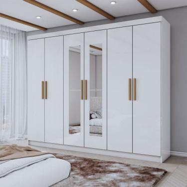 Imagem de Guarda-Roupa Casal Aurora 6 Portas 2 Gavetas com Espelho Branco Neve - Panorama Móveis