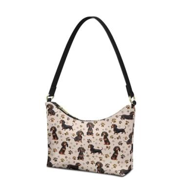 Imagem de Sannovo Bolsa clutch bolsas de ombro de couro para mulheres Lady Crescent Underarm Purse com bolso interno, Patas marrom-dachshund