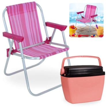 Imagem de Kit Cadeira de Praia Infantil Rosa Bel + Caixa Termica Rosa Pequena 6 