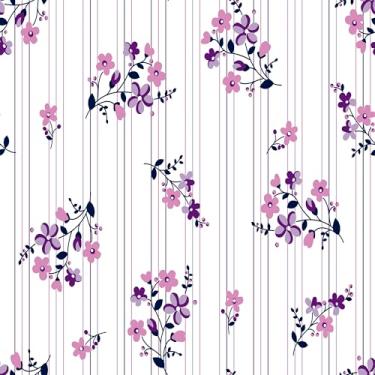 Imagem de Papel De Parede 10m Adesivo Lavável Flor Lilás Listrado