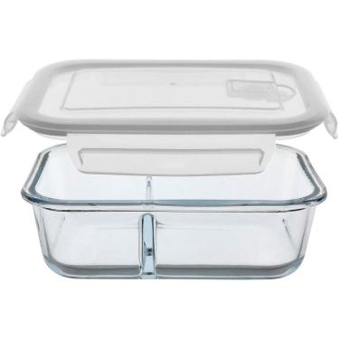 Imagem de POTE HERMÉTICO COM 2 DIVISOES VIDRO TEMPERADO 1L 21x16x7cm TRANSPARENTE MARMITA