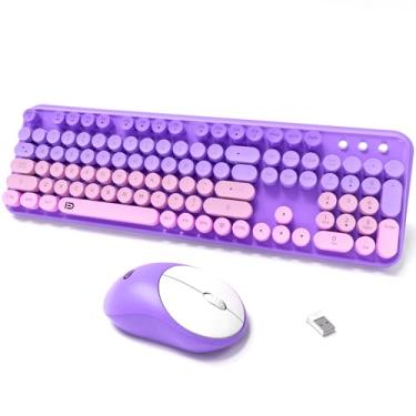 Imagem de Combo de teclado sem fio e mouse, máquina de escrever fofa colorida, retrô, cremoso, 2,4 GHz, modo de hibernação, escritório, silencioso, conjunto de teclado e mouse sem fio para desktop, laptop, PC