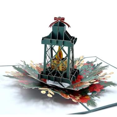 Imagem de Lanterna de Natal com flores de poinsétia cartão pop-up 3D, cartão comemorativo de férias,