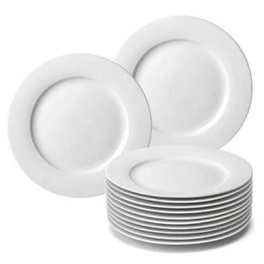Imagem de Jogo Com 12 Pratos Redondo Branco de Melamina Para Sobremesa Kit 12 Pr