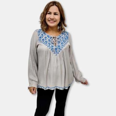Imagem de Bata Indiana Manga Longa com bordado Boho Chic Luxo MHI230 - Sarat Mod