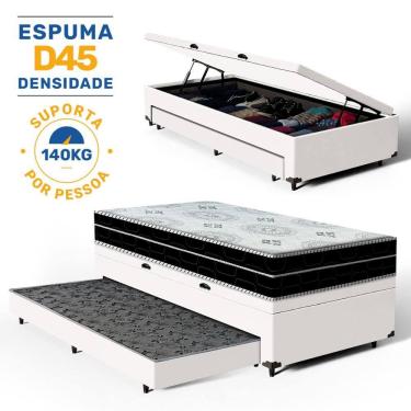 Imagem de Cama Box Baú com Colchão de Espuma D45 Pillow In Anjos OrtoConfort + Auxiliar Unique Solteiro 88cm