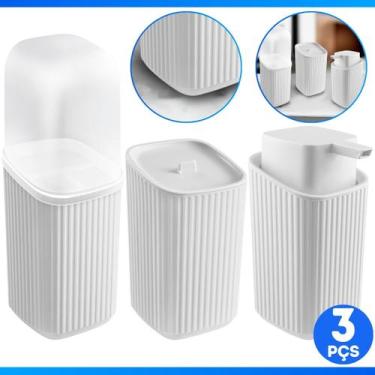 Imagem de Kit Lavabo 3 Pçs Porta Sabonete Escova Algodão Luxo Moderno Banheiro L