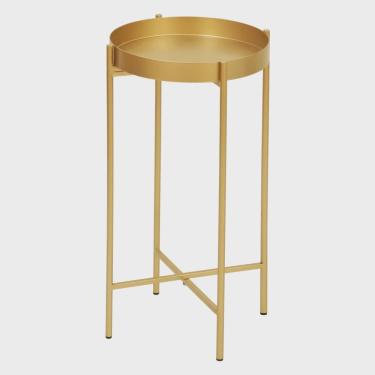 Imagem de Mesa Lateral Redonda com Bandeja Apoio Sala Aço Collie 30x60