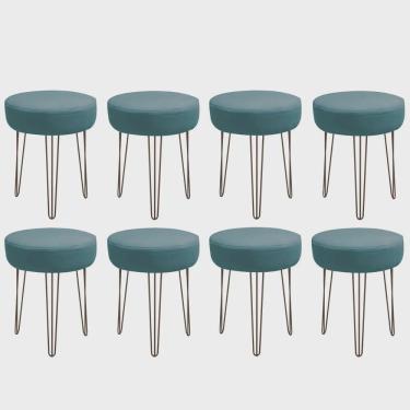 Imagem de Kit 08 Banqueta Alta Julia Industrial 55cm Ferro Azul Turquesa Suede Azul Turquesa - Ahz Móveis
