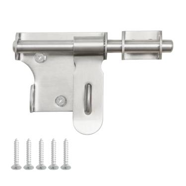 Imagem de Alise Parafuso deslizante de trava de portão com orifício de cadeado para portão de cerca ao ar livre para porta de galpão de madeira parafuso de barril de portão, trava escovada de aço inoxidável