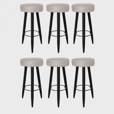 Imagem de Kit 06 Banqueta Alta Lia Para Cozinha Bar Balcão Bistrô Pé Palito Preto Suede Bege - Ahz Móveis