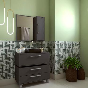 Imagem de Conjunto de Gabinete Suspenso com Cuba Preta, Gabinete de Chão e Armário de Banheiro com Espelho Alice 2 pt 2 gv Grafite