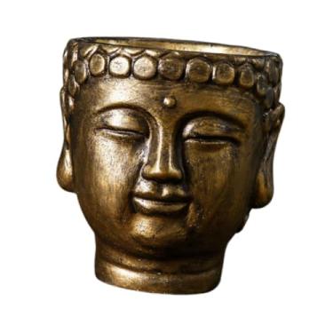 Imagem de Ｂｅｓｇａ Plantador de cabeça de buda, plantador de cimento, estatueta de buda, recipiente de flores de planta, vaso de flores decorativo para quintal de, Bronze