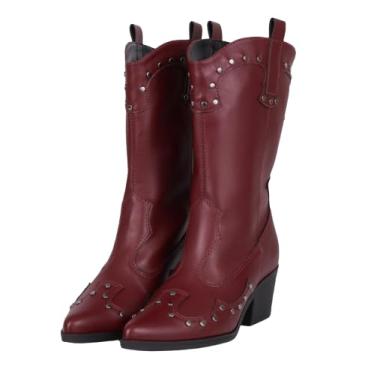 Imagem de Coturno Feminino Country Texana Bico Fino Básico Couro Sintético (Cherry, BR, Adulto, Numérico, 39)